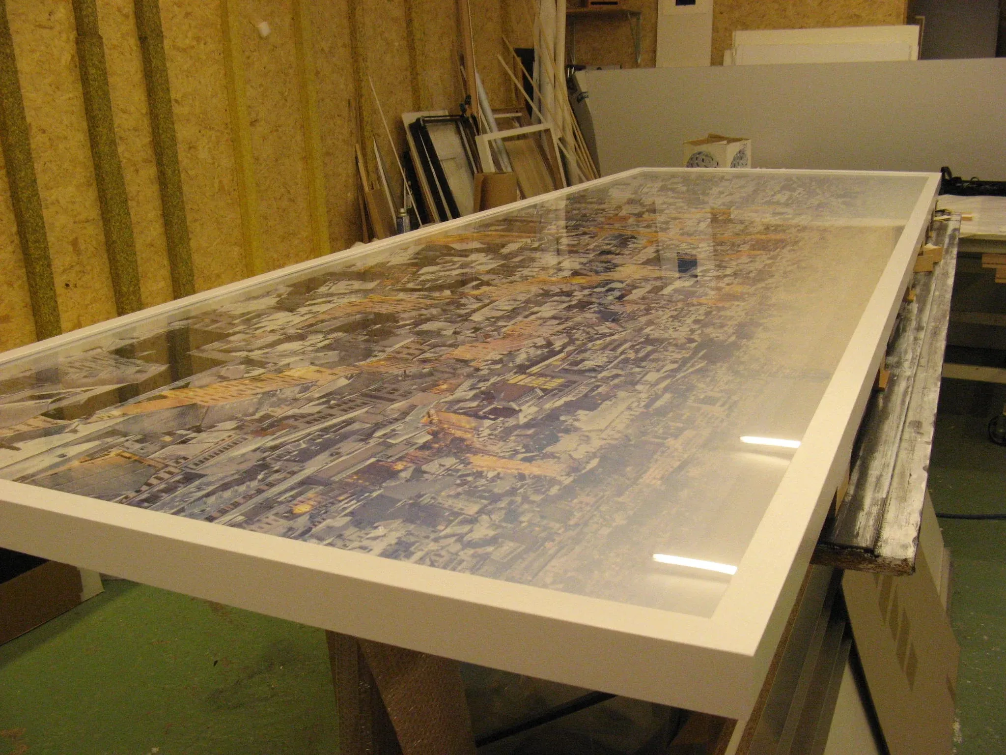 Très grand format panoramique sous verre, cadre blanc